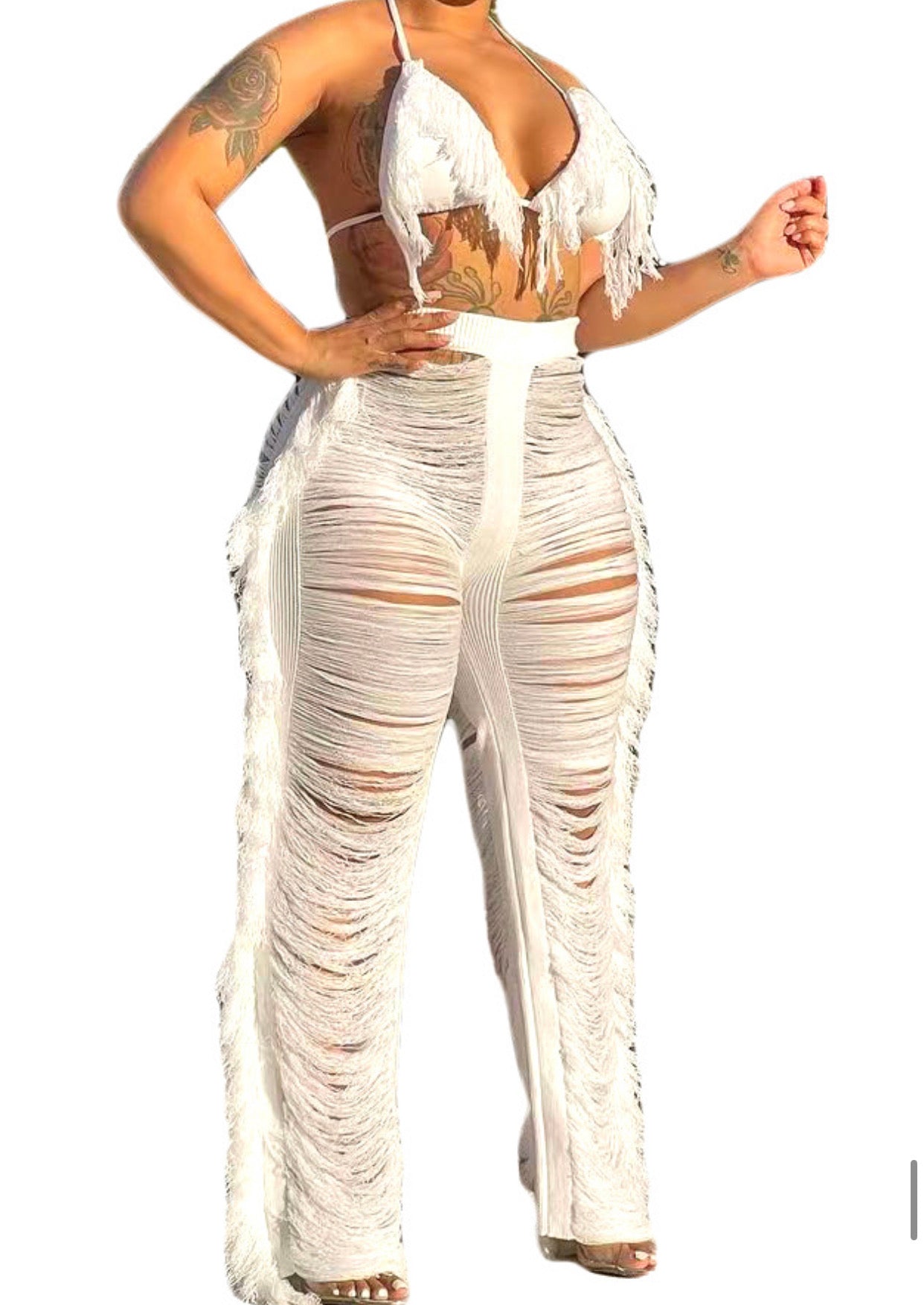 White Linen Two Piece Cover Up Pant Set